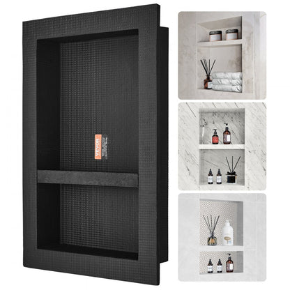 ODDTOOLS Shower Niche Ready for Tile 16" x 24", Double Shelf Organizer, Square Corners Wall-inserted Niche Recessed, Sealed Protection Modern Soap Storage Niche for Shower Bathroom, Black