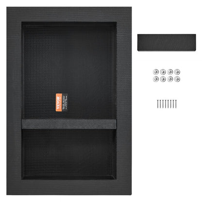 ODDTOOLS Shower Niche Ready for Tile 16" x 24", Double Shelf Organizer, Square Corners Wall-inserted Niche Recessed, Sealed Protection Modern Soap Storage Niche for Shower Bathroom, Black