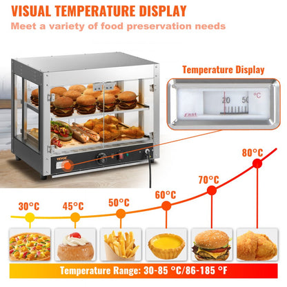 ODDTOOLS 2-Tier Commercial Food Warmer Countertop Pizza Cabinet with Water Tray