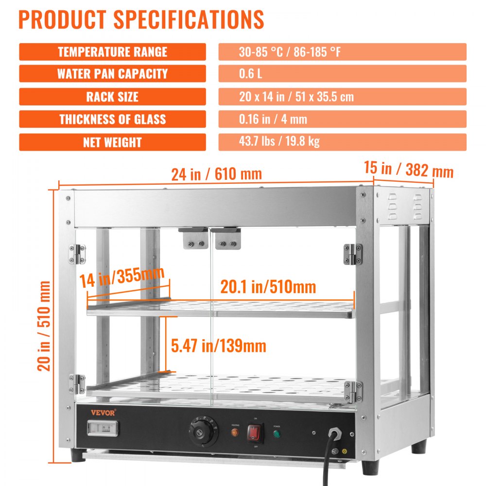 ODDTOOLS 2-Tier Commercial Food Warmer Countertop Pizza Cabinet with Water Tray