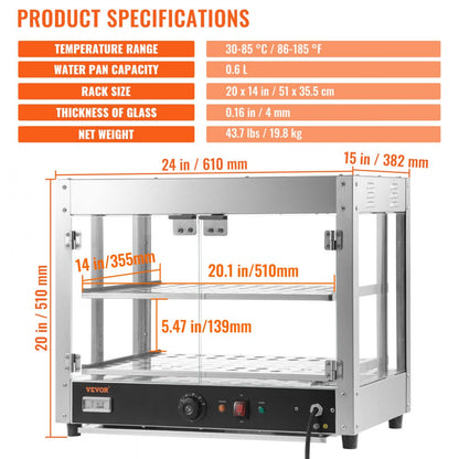 ODDTOOLS 2-Tier Commercial Food Warmer Countertop Pizza Cabinet with Water Tray