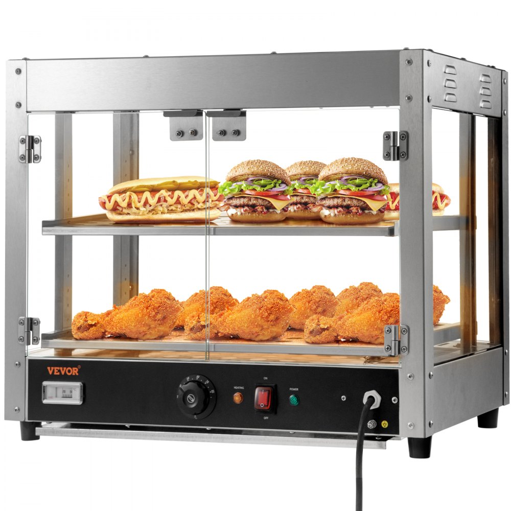 ODDTOOLS 2-Tier Commercial Food Warmer Countertop Pizza Cabinet with Water Tray