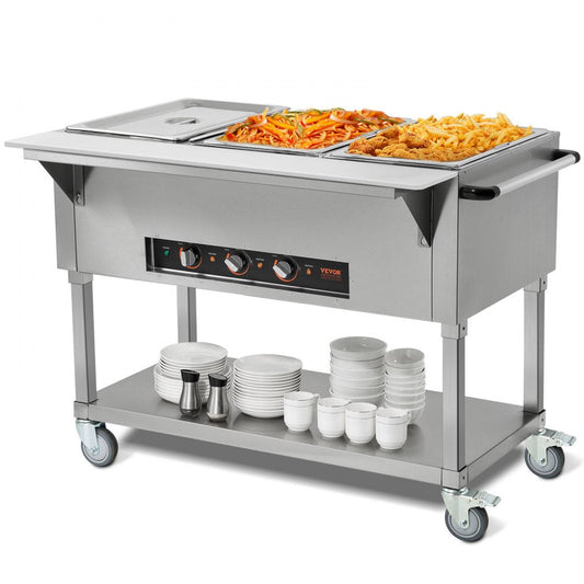 ODDTOOLS 3-Pan Commercial Food Warmer, 3 x 20.6QT Electric Steam Table, 1500W Professional Buffet Catering Food Warmer with 4 Wheels (2 Lockable), Food Grade Stainless Steel Server for Party Restaurant