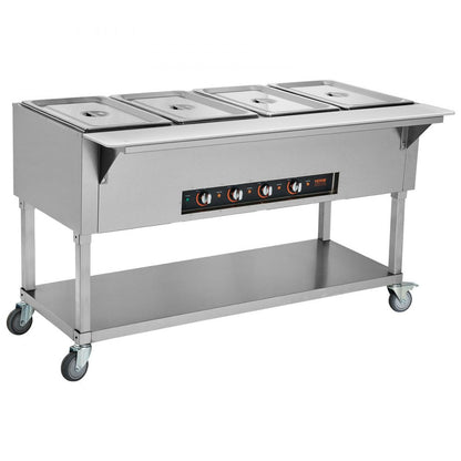 ODDTOOLS 4-Pan Commercial Food Warmer, 4 x 20.6QT Electric Steam Table, 2000W Professional Buffet Catering Food Warmer with 4 Wheels (2 Lockable), Food Grade Stainless Steel Server for Party Restaurant