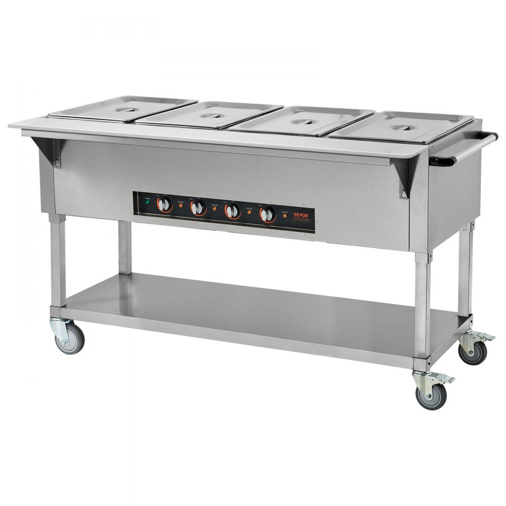 ODDTOOLS 4-Pan Commercial Food Warmer, 4 x 20.6QT Electric Steam Table, 2000W Professional Buffet Catering Food Warmer with 4 Wheels (2 Lockable), Food Grade Stainless Steel Server for Party Restaurant