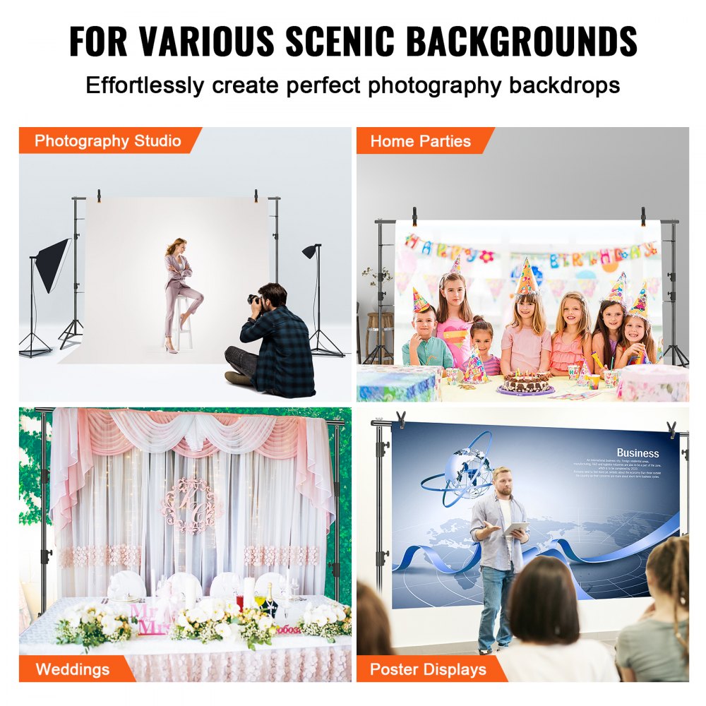 ODDTOOLS 12 x 10 ft Heavy Duty Backdrop Stand, Height Adjustable Photography Backdrop Stand, Background Support System with 6 Clamps and A Carry Bag, for Party, Wedding, Display, Photo