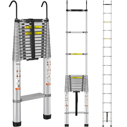 ODDTOOLS Telescoping Ladder, 18.5 FT Aluminum One-button Retraction Collapsible Extension Ladder, 400 LBS Capacity with Non-slip Feet, Portable Multi-purpose Compact Ladder for Home, RV, Loft, ANSI Liste