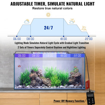 ODDTOOLS Aquarium Light with LCD Monitor, 14W Full Spectrum Fish Tank Light with 24/7 Natural Mode, Adjustable Brightness & Timer - Aluminum Alloy Shell Extendable Brackets for 12"-18" Freshwater Tank