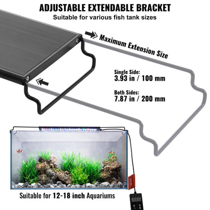 ODDTOOLS Aquarium Light with LCD Monitor, 14W Full Spectrum Fish Tank Light with 24/7 Natural Mode, Adjustable Brightness & Timer - Aluminum Alloy Shell Extendable Brackets for 12"-18" Freshwater Tank