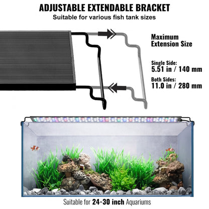 ODDTOOLS Aquarium Light with LCD Monitor, 22W Full Spectrum Fish Tank Light with 24/7 Natural Mode, Adjustable Brightness & Timer - Aluminum Alloy Shell Extendable Brackets for 24"-30" Freshwater Tank