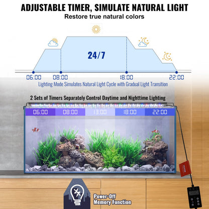 ODDTOOLS Aquarium Light with LCD Monitor, 24W Full Spectrum Fish Tank Light with 24/7 Natural Mode, Adjustable Brightness & Timer - Aluminum Alloy Shell Extendable Brackets for 30"-36" Freshwater Tank