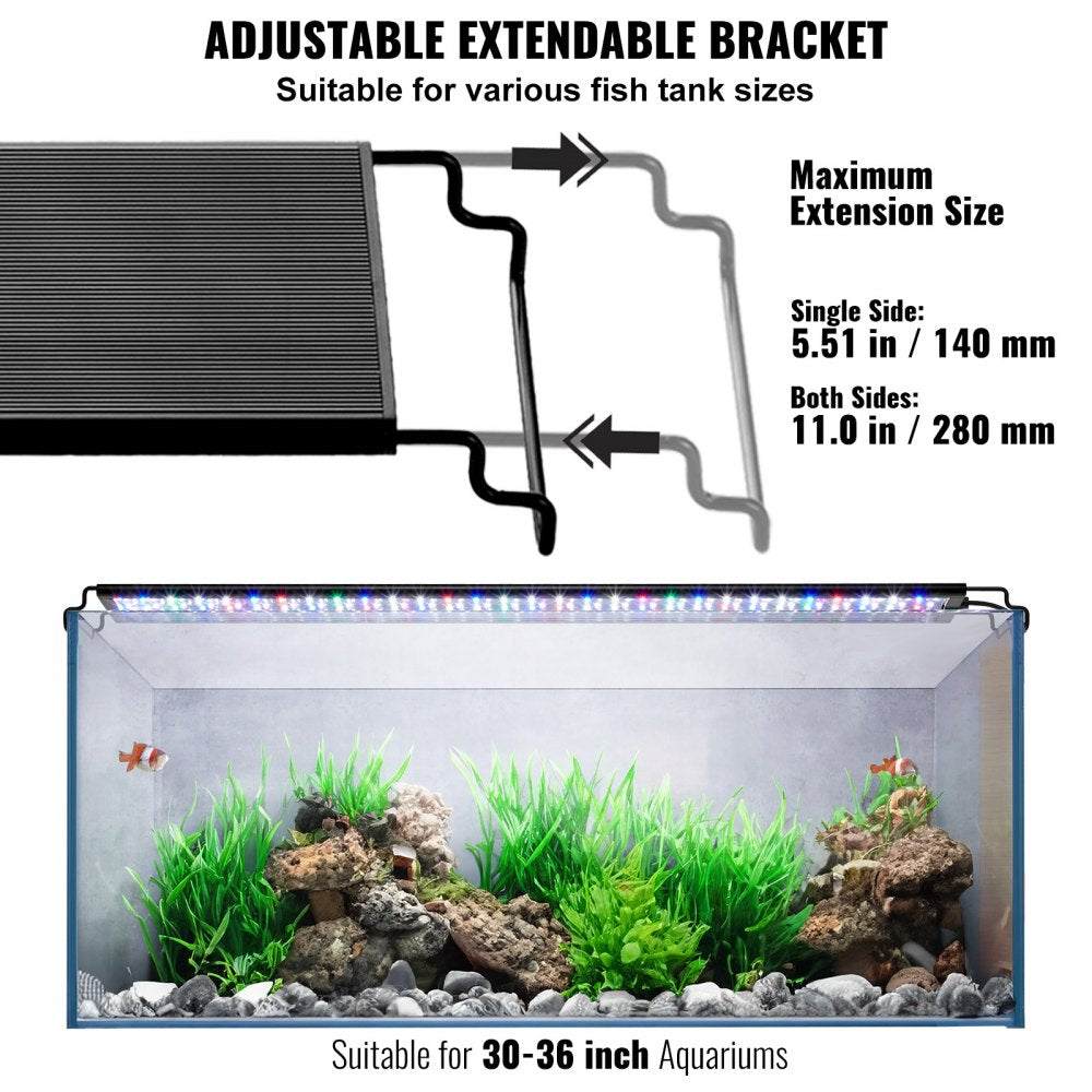 ODDTOOLS Aquarium Light with LCD Monitor, 24W Full Spectrum Fish Tank Light with 24/7 Natural Mode, Adjustable Brightness & Timer - Aluminum Alloy Shell Extendable Brackets for 30"-36" Freshwater Tank