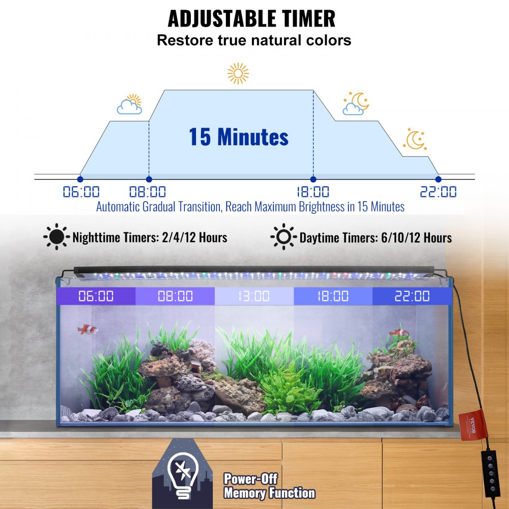 ODDTOOLS Aquarium Light, 26W Full Spectrum Fish Tank Light with 5 Levels Adjustable Brightness, Adjustable Timer and Power-Off Memory, with ABS Shell Extendable Brackets for 36"-42" Freshwater Fish Tank