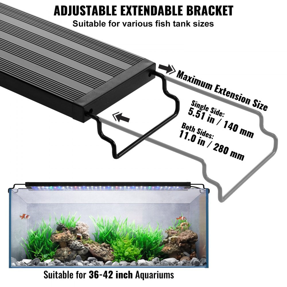 ODDTOOLS Aquarium Light, 26W Full Spectrum Fish Tank Light with 5 Levels Adjustable Brightness, Adjustable Timer and Power-Off Memory, with ABS Shell Extendable Brackets for 36"-42" Freshwater Fish Tank