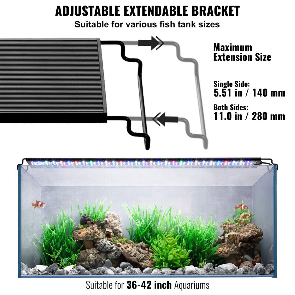 ODDTOOLS Aquarium Light with LCD Monitor, 36W Full Spectrum Fish Tank Light with 24/7 Natural Mode, Adjustable Brightness & Timer - Aluminum Alloy Shell Extendable Brackets for 36"-42" Freshwater Tank