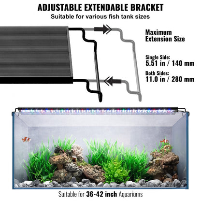 ODDTOOLS Aquarium Light with LCD Monitor, 36W Full Spectrum Fish Tank Light with 24/7 Natural Mode, Adjustable Brightness & Timer - Aluminum Alloy Shell Extendable Brackets for 36"-42" Freshwater Tank