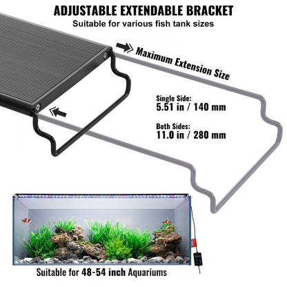 ODDTOOLS Aquarium Light with LCD Monitor, 42W Full Spectrum Fish Tank Light with 24/7 Natural Mode, Adjustable Brightness & Timer - Aluminum Alloy Shell Extendable Brackets for 48"-54" Freshwater Tank