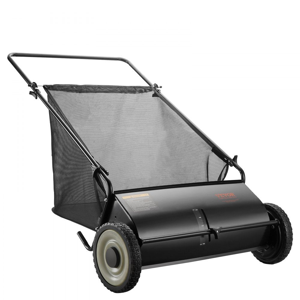 ODDTOOLS Push Lawn Sweeper, 26 Inch Leaf & Grass Collector, Strong Rubber Wheels & Heavy Duty Thickened Steel Durable to Use with Large Capacity 7 ft³ Mesh Collection Bag, 4 Spinning Brushes