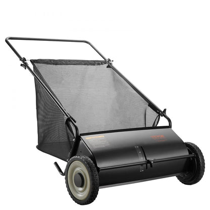 ODDTOOLS Push Lawn Sweeper, 26 Inch Leaf & Grass Collector, Strong Rubber Wheels & Heavy Duty Thickened Steel Durable to Use with Large Capacity 7 ft³ Mesh Collection Bag, 4 Spinning Brushes