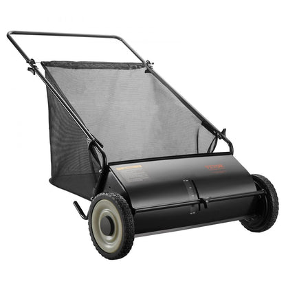 ODDTOOLS Push Lawn Sweeper, 26 Inch Leaf & Grass Collector, Strong Rubber Wheels & Heavy Duty Thickened Steel Durable to Use with Large Capacity 7 ft³ Mesh Collection Bag, 4 Spinning Brushes