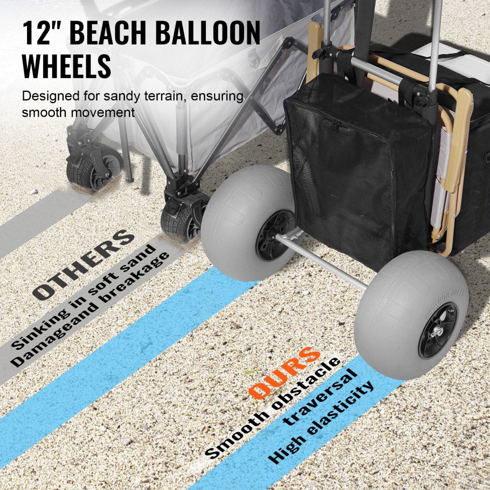 ODDTOOLS Beach Dolly with Big Wheels for Sand, 29.9" x 15.4" Cargo Deck, w/ 12" Balloon Wheels, 165LBS Loading Capacity Folding Sand Cart & 27" to 44.7" Adjustable Height, Heavy Duty Cart for Beach