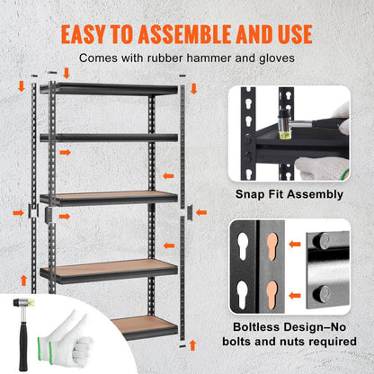 ODDTOOLS Storage Shelving Unit, 5-Tier Adjustable, 2000 lbs Capacity, Heavy Duty Garage Shelves Metal Organizer Utility Rack, Black, 30" L x 12" W x 60" H for Kitchen Pantry Basement Bathroom Laundry