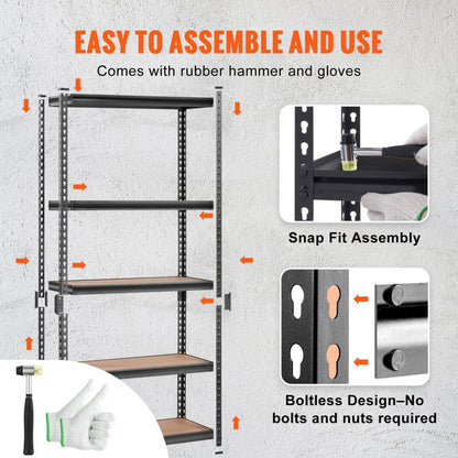 ODDTOOLS Storage Shelving Unit, 5-Tier Adjustable, 2000 lbs Capacity, Heavy Duty Garage Shelves Metal Organizer Utility Rack, Black, 36" L x 18" W x 72" H for Kitchen Pantry Basement Bathroom Laundry