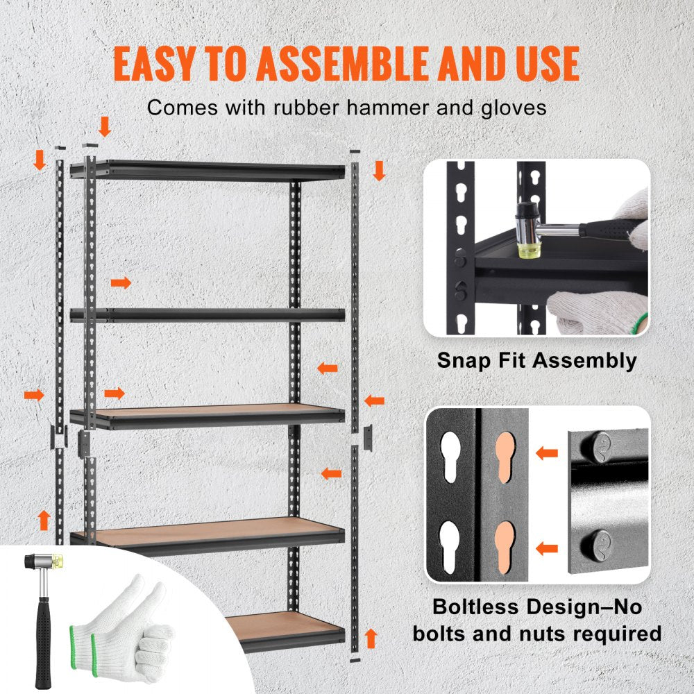 ODDTOOLS Storage Shelving Unit, 5-Tier Adjustable, 2000 lbs Capacity, Heavy Duty Garage Shelves Metal Organizer Utility Rack, Black, 18" D x 48" W x 72" H for Kitchen Pantry Basement Bathroom Laundry