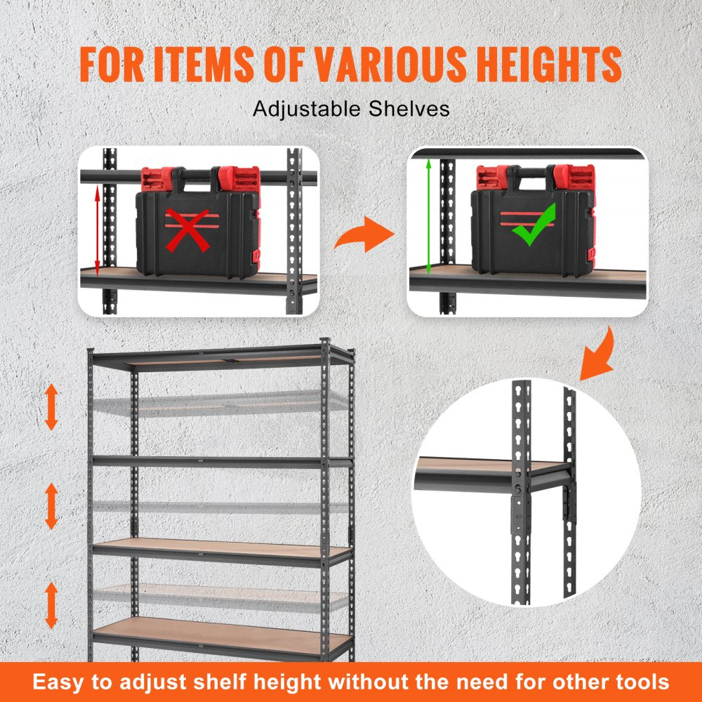 ODDTOOLS Storage Shelving Unit, 5-Tier Adjustable, 2000 lbs Capacity, Heavy Duty Garage Shelves Metal Organizer Utility Rack, Black, 18" D x 48" W x 72" H for Kitchen Pantry Basement Bathroom Laundry