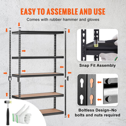 ODDTOOLS Storage Shelving Unit, 5-Tier Adjustable, 2000 lbs Capacity, Heavy Duty Garage Shelves Metal Organizer Utility Rack, Black, 48" L x 24" W x 72" H for Kitchen Pantry Basement Bathroom Laundry