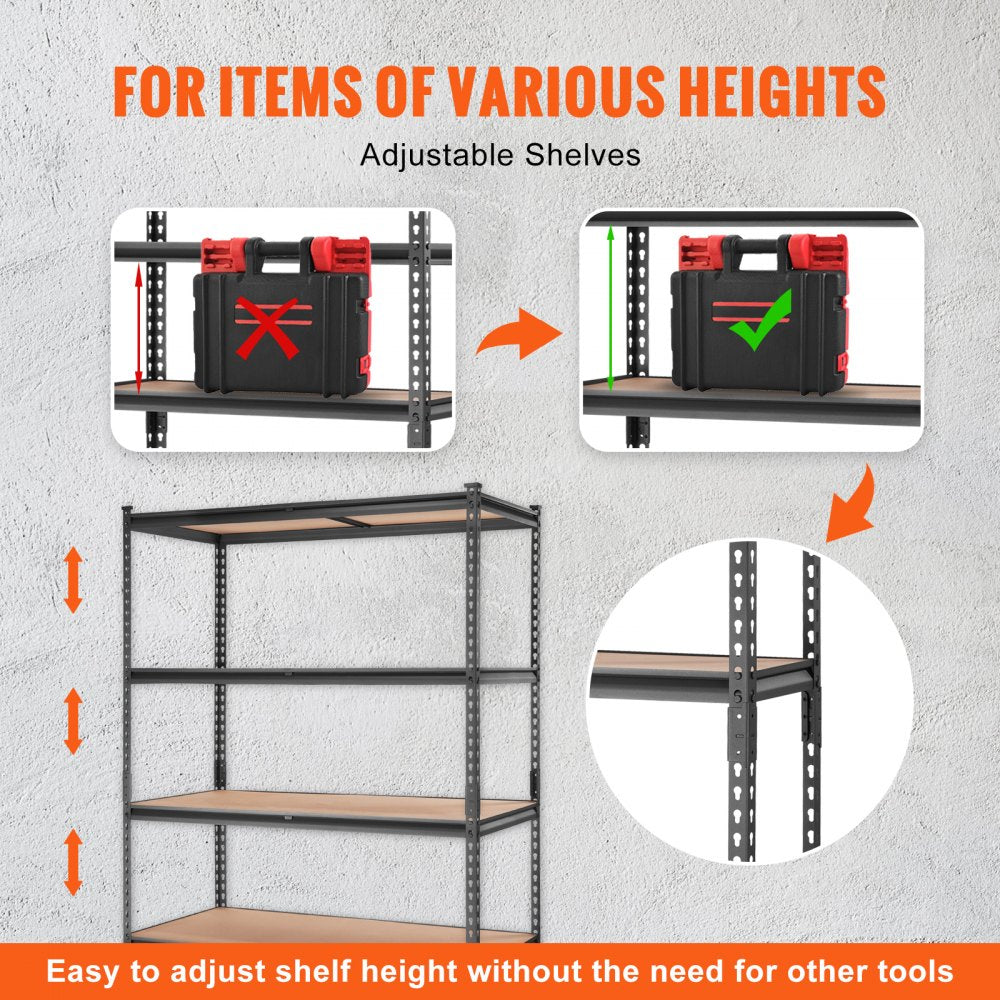 ODDTOOLS Storage Shelving Unit, 5-Tier Adjustable, 2000 lbs Capacity, Heavy Duty Garage Shelves Metal Organizer Utility Rack, Black, 48" L x 24" W x 72" H for Kitchen Pantry Basement Bathroom Laundry