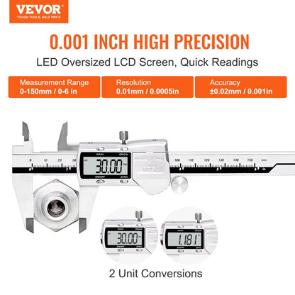 ODDTOOLS Digital Caliper, 0-6" Calipers Measuring Tool, Electronic Micrometer Caliper w/ ABS Oringinal Zero Function, Large LCD Screen & 4 Measurement Modes, Inch & mm Conversion, Extra 2 Batteries