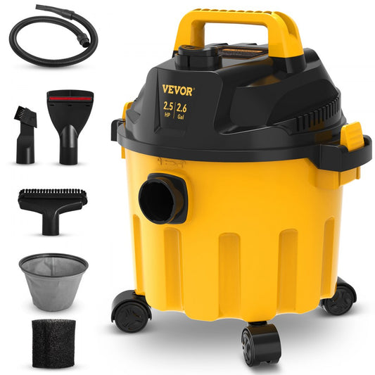 ODDTOOLS Wet Dry Vac, 2.6 Gallon, 2.5 Peak HP, 3 in 1 Shop Vacuum with Blowing Function, Portable with Attachments to Clean Floor, Upholstery, Gap, Car, ETL Listed, Yellow