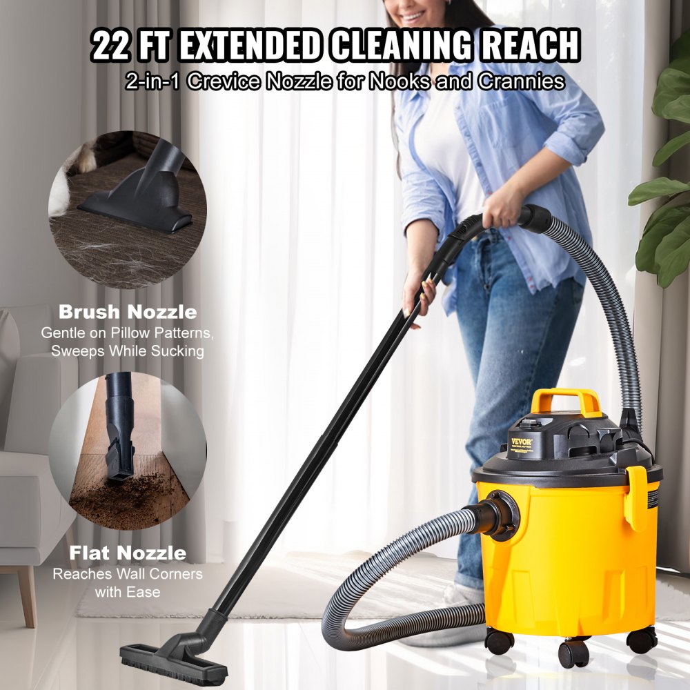 ODDTOOLS Shop Vacuum Wet And Dry, 5 Gallon 6 Peak HP Wet/Dry Vac, Powerful Suction with Blower Function with Attachments 2-in-1 Crevice Nozzle, Small Shop Vac Perfect for Carpet Debris, Pet Hair, Car