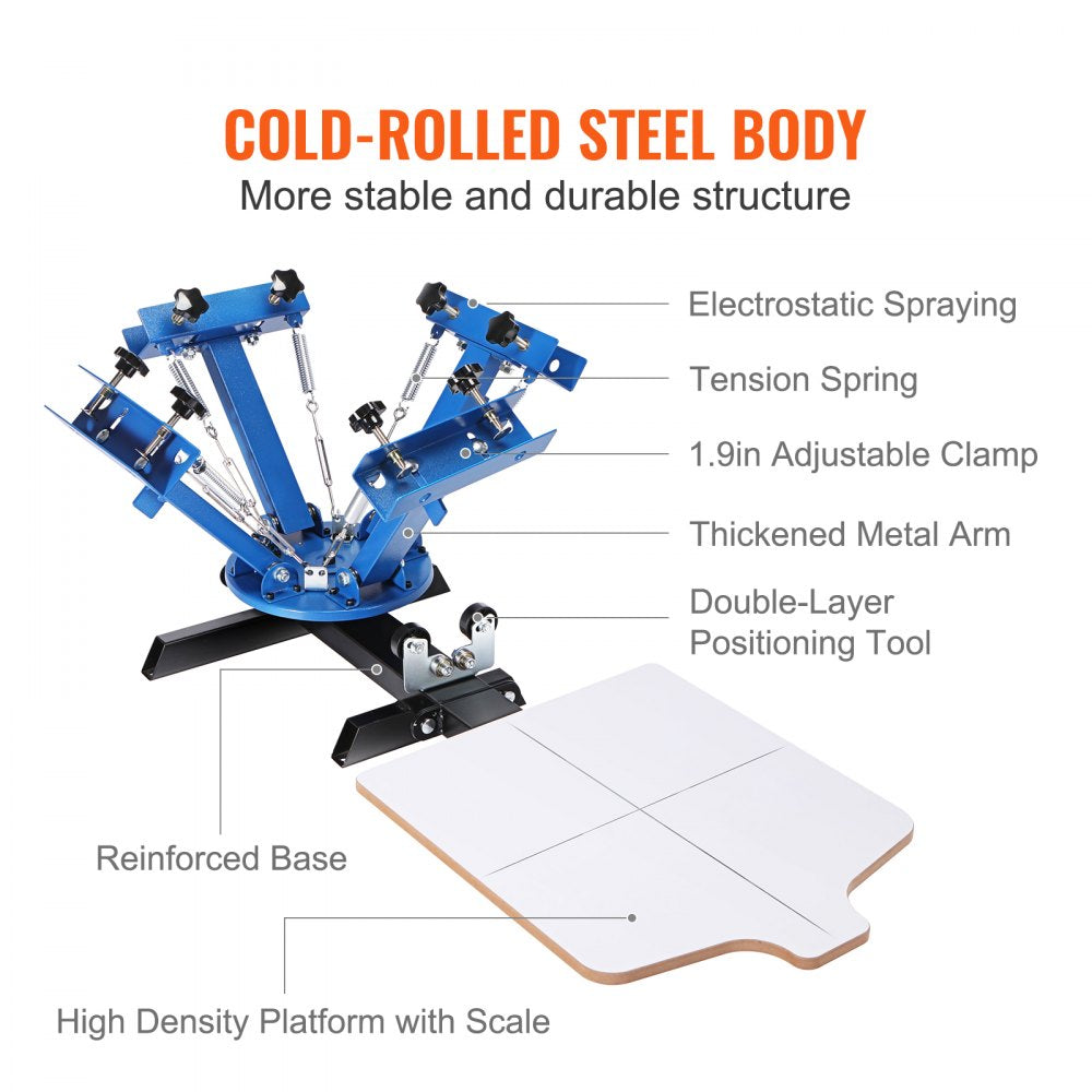 ODDTOOLS 4 Color 1 Station Screen Printing Machine, 21.2x17.7in / 54x45cm Screen Printing Press 360° Rotable Silk, Double-Layer Positioning Pallet for T-Shirt DIY Printing