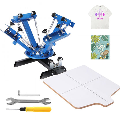 ODDTOOLS 4 Color 1 Station Screen Printing Machine, 21.2x17.7in / 54x45cm Screen Printing Press 360° Rotable Silk, Double-Layer Positioning Pallet for T-Shirt DIY Printing