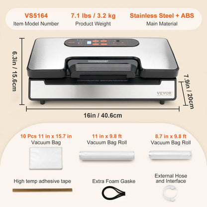 ODDTOOLS Vacuum Sealer Machine, 90Kpa 130W Powerful Dual Pump and Dual Sealing, Dry and Moist Food Storage, Automatic and Manual Air Sealing System with Built-in Cutter, with Seal Bag and External Hose