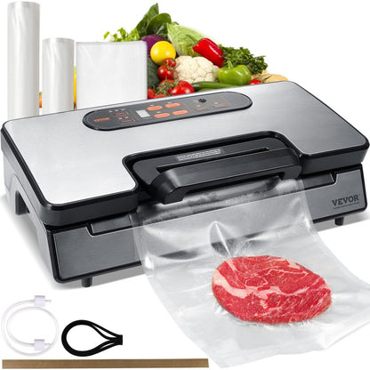 ODDTOOLS Vacuum Sealer Machine, 90Kpa 130W Powerful Dual Pump and Dual Sealing, Dry and Moist Food Storage, Automatic and Manual Air Sealing System with Built-in Cutter, with Seal Bag and External Hose