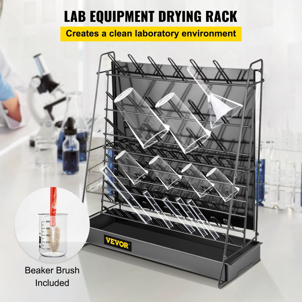 ODDTOOLS Drying Rack for Lab, 90 Pegs Lab Glassware Rack Steel Wire Glassware Drying Rack Wall-Mount/Free-Standing Detachable Pegs Lab Glass Drying Rack Black Cleaning Frame for School Laboratory