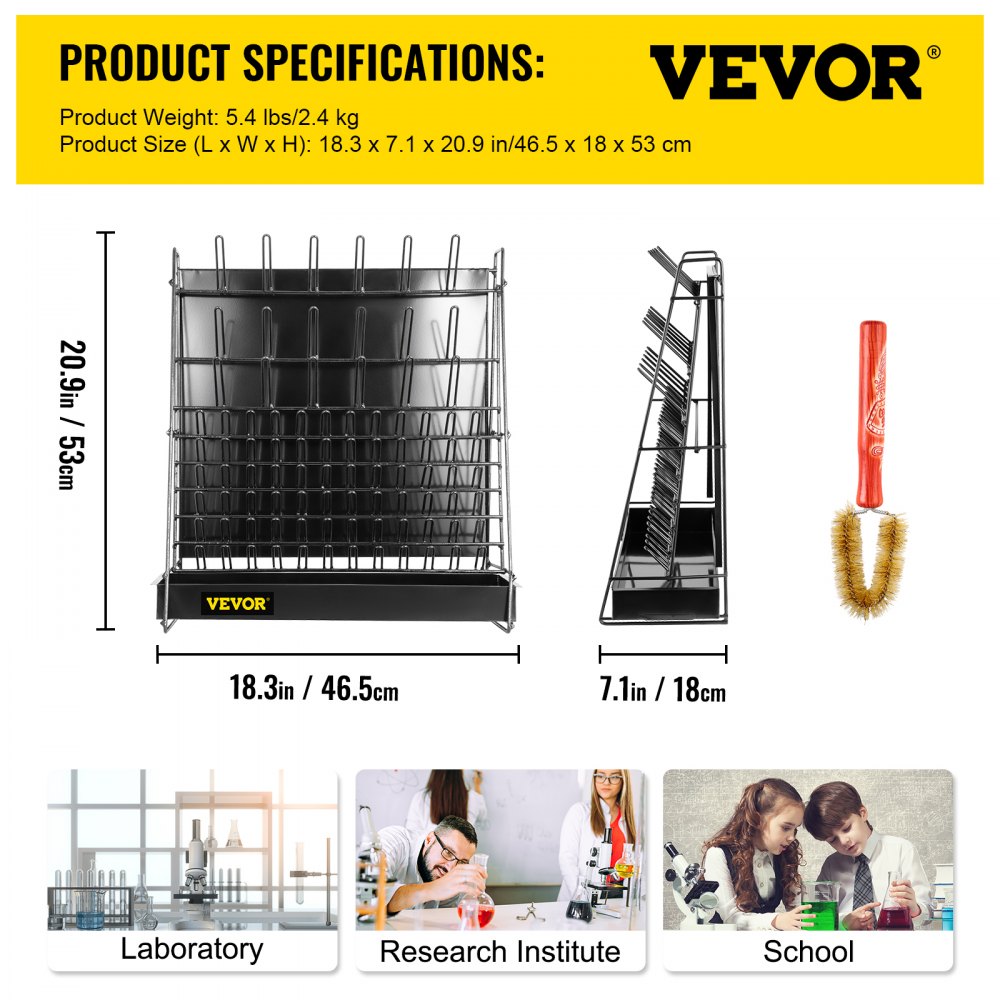 ODDTOOLS Drying Rack for Lab, 90 Pegs Lab Glassware Rack Steel Wire Glassware Drying Rack Wall-Mount/Free-Standing Detachable Pegs Lab Glass Drying Rack Black Cleaning Frame for School Laboratory