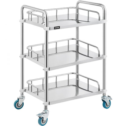 ODDTOOLS Lab Rolling Cart 3 Shelves Shelf Stainless Steel Rolling Cart Catering Dental Utility Cart Commercial Wheel Dolly Restaurant Dinging Utility Services (23.4" x 15.6" x 33.2")