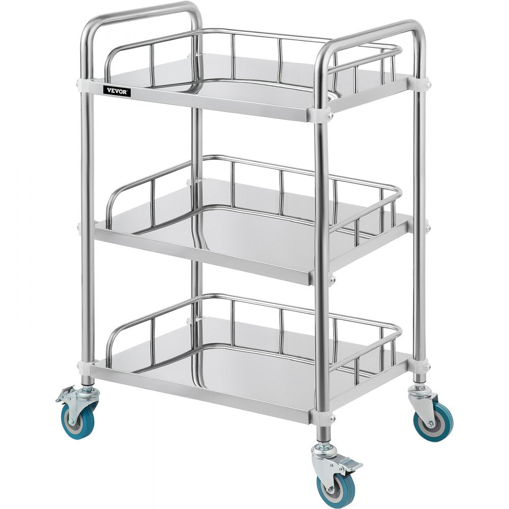 ODDTOOLS Lab Rolling Cart 3 Shelves Shelf Stainless Steel Rolling Cart Catering Dental Utility Cart Commercial Wheel Dolly Restaurant Dinging Utility Services (23.4" x 15.6" x 33.2")