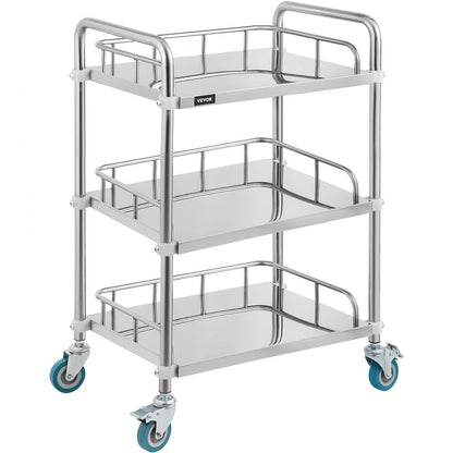 ODDTOOLS Lab Rolling Cart 3 Shelves Shelf Stainless Steel Rolling Cart Catering Dental Utility Cart Commercial Wheel Dolly Restaurant Dinging Utility Services (23.4" x 15.6" x 33.2")