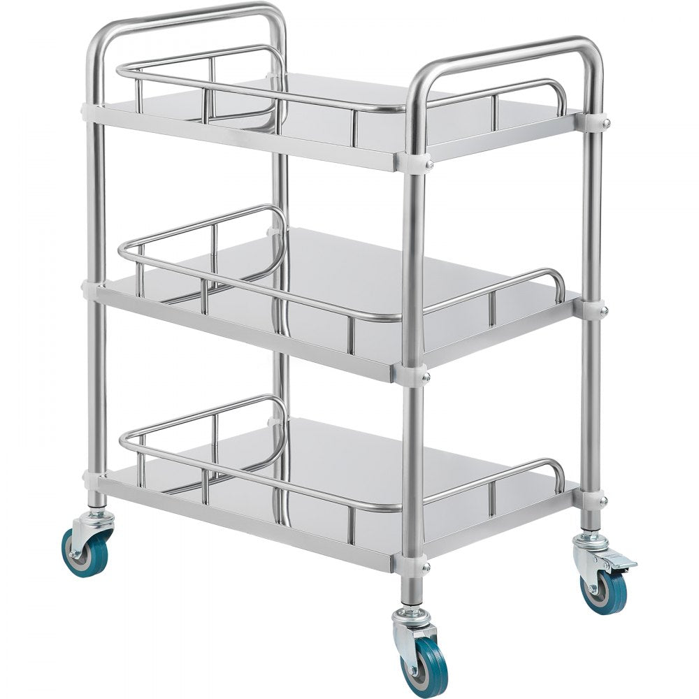 ODDTOOLS Lab Rolling Cart 3 Shelves Shelf Stainless Steel Rolling Cart Catering Dental Utility Cart Commercial Wheel Dolly Restaurant Dinging Utility Services (23.4" x 15.6" x 33.2")