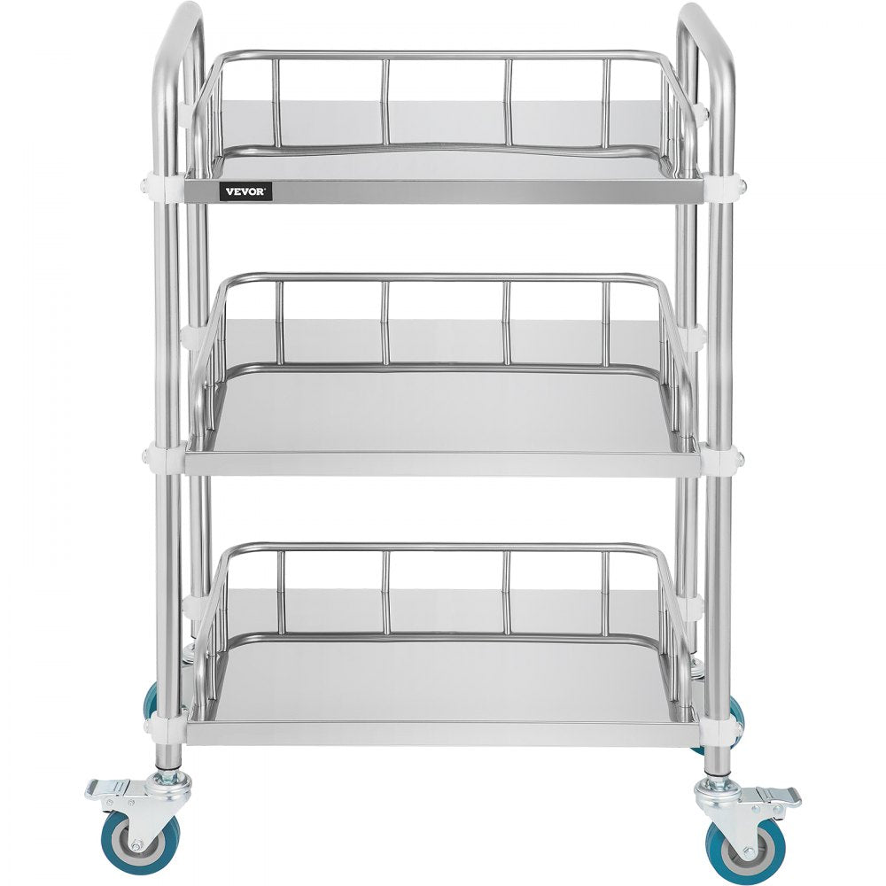 ODDTOOLS Lab Rolling Cart 3 Shelves Shelf Stainless Steel Rolling Cart Catering Dental Utility Cart Commercial Wheel Dolly Restaurant Dinging Utility Services (23.4" x 15.6" x 33.2")