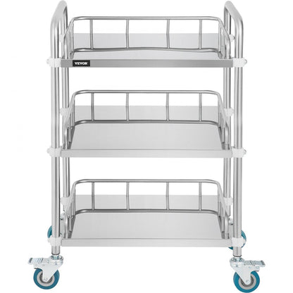 ODDTOOLS Lab Rolling Cart 3 Shelves Shelf Stainless Steel Rolling Cart Catering Dental Utility Cart Commercial Wheel Dolly Restaurant Dinging Utility Services (23.4" x 15.6" x 33.2")