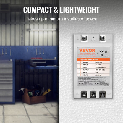ODDTOOLS 3 Phase Converter - 10HP 30A 220V Single Phase to 3 Phase Converter, Digital Phase Shifter for Residential and Light Commercial Use, 220V-240V Input/Output (One Converter for One Motor Only)