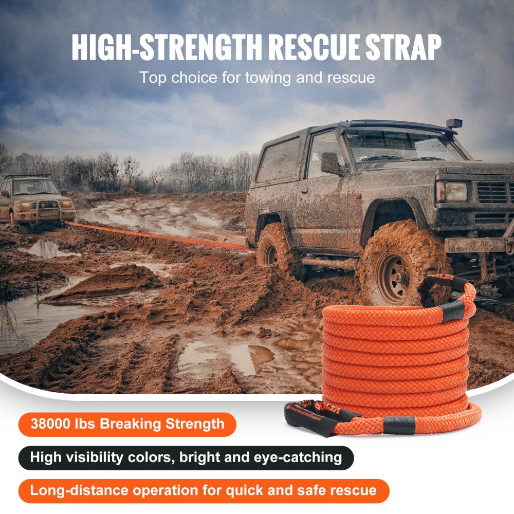 ODDTOOLS 1" x 30' Kinetic Recovery Tow Rope 38,000 lbs, Heavy-Duty Off Road Snatch Strap, Extreme Duty 30% Elasticity Energy Snatch Strap for Jeep Car Truck ATV UTV SUV Tractor