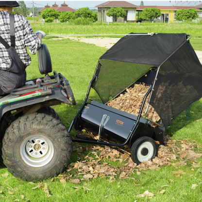 ODDTOOLS Lawn Sweeper, 42.5", 25 cu. ft. Tow Behind Yard Sweeper, Dumping Rope Design & Heavy Duty, Durable to Use, Leaf & Grass Collector with Adjustable Sweeping Height for Picking Up Debris and Grass