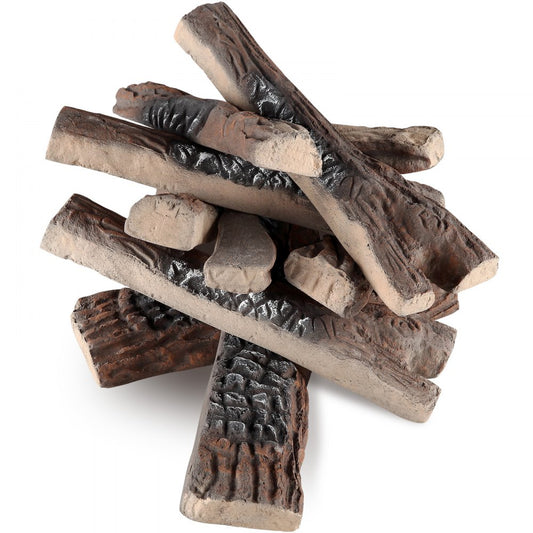 ODDTOOLS 10 Pcs Gas Fireplace Logs, Large Ceramic Logs for Fireplace Decorative, Heat-Resistant Wood Log Gas Realistic Logs, Stackable Wood Branches for Gas Fireplace, Firebowl Indoor or Outdoor